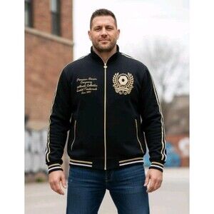 Vintage Y2K Southpole Track Jacket Mens XL Black Gold Zip Up Hip Hop StreetWear